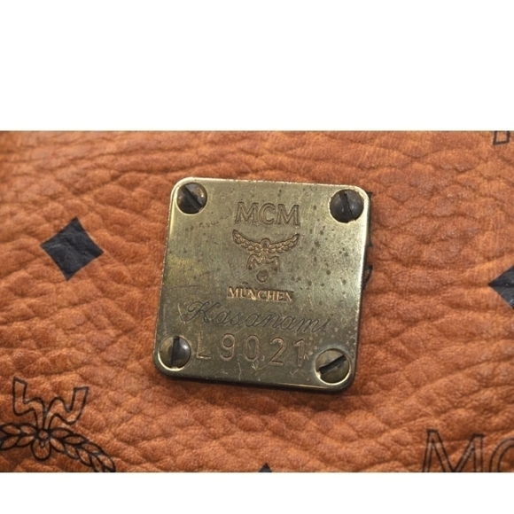 MCM Visetos Leather Boston Bag Brown Unisex Vintage - Picture 10 of 17